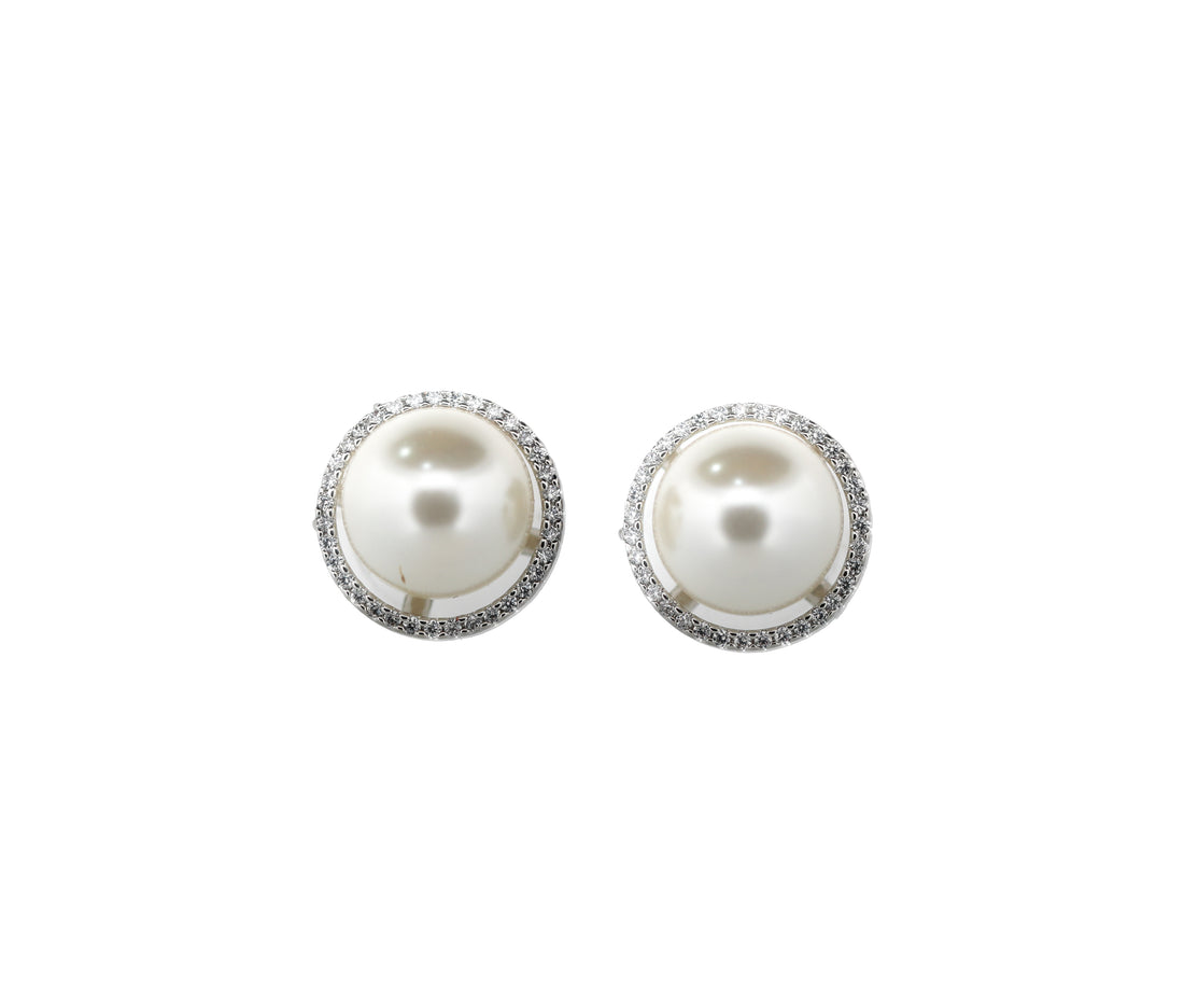 Zircon Halo-Set Round Pearl Tops  11867