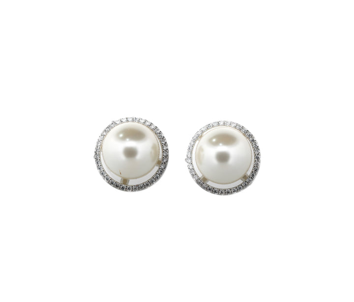 Zircon Halo-Set Round Pearl Tops  11867
