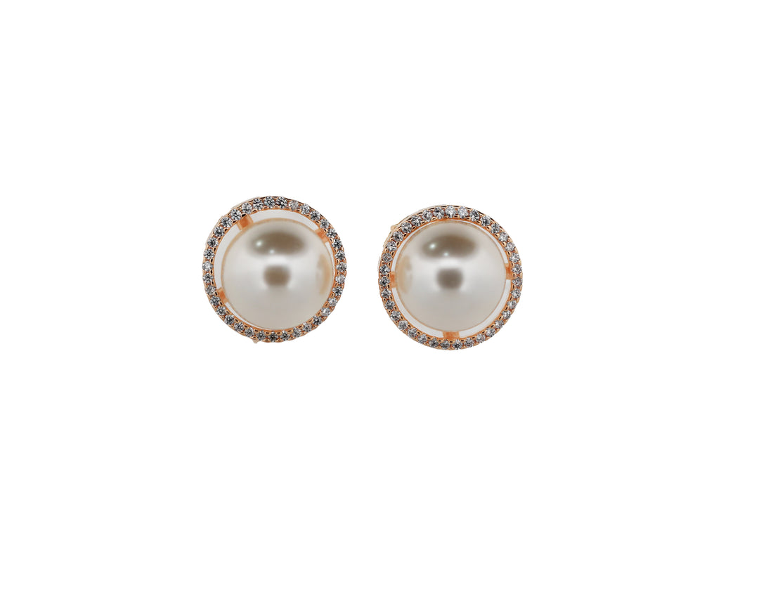 Zircon Halo-Set Round Pearl Tops  11867