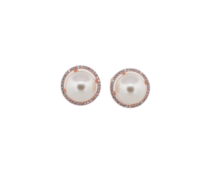 Zircon Halo-Set Round Pearl Tops  11867