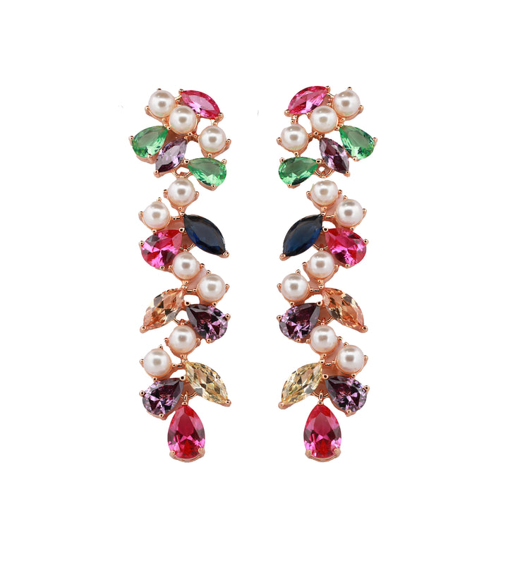 Zircon Multicolor Leafy Drop Earrings 12034