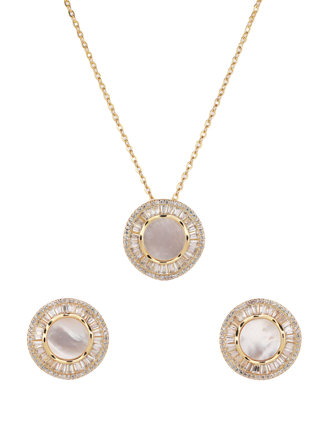 92.5 Sterling Silver Radiant Mother of Pearl Halo Chain Pendant Set 12399