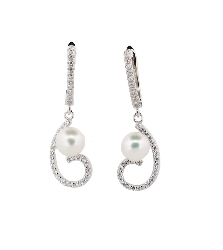 92.5 Sterling Silver Elegant Pearl Drop Earrings 16056