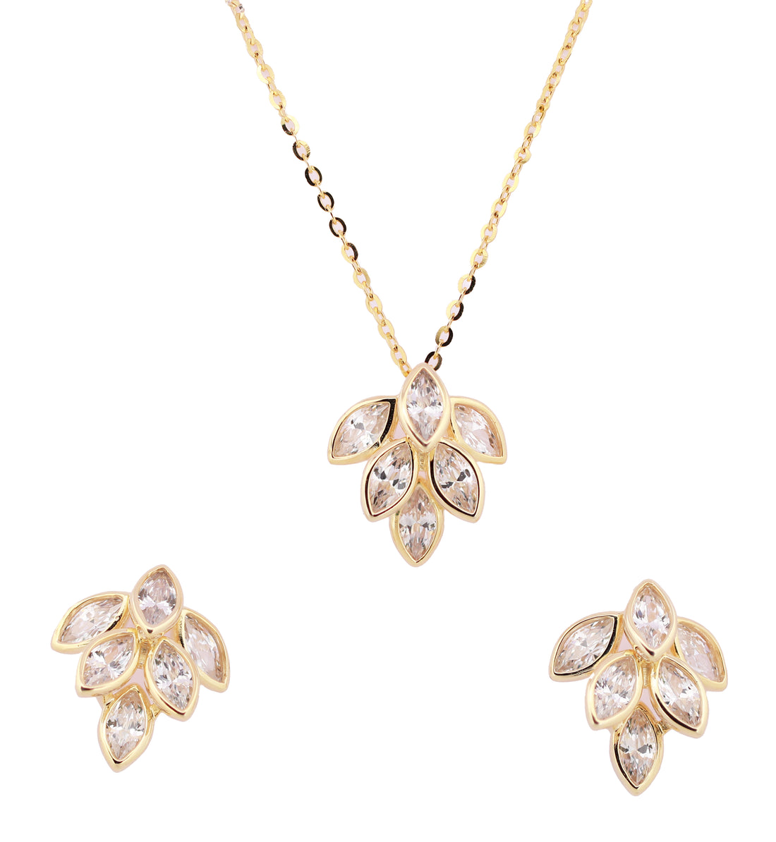 92.5 Sterling Silver Floral Leaf Cluster  Chain Pendant Set 12407
