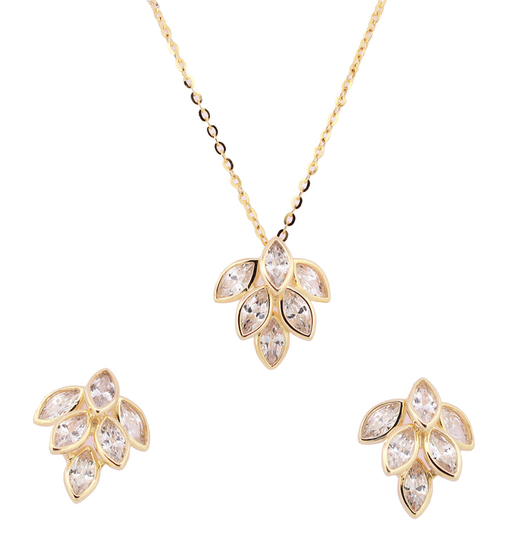 92.5 Sterling Silver Floral Leaf Cluster  Chain Pendant Set 12407