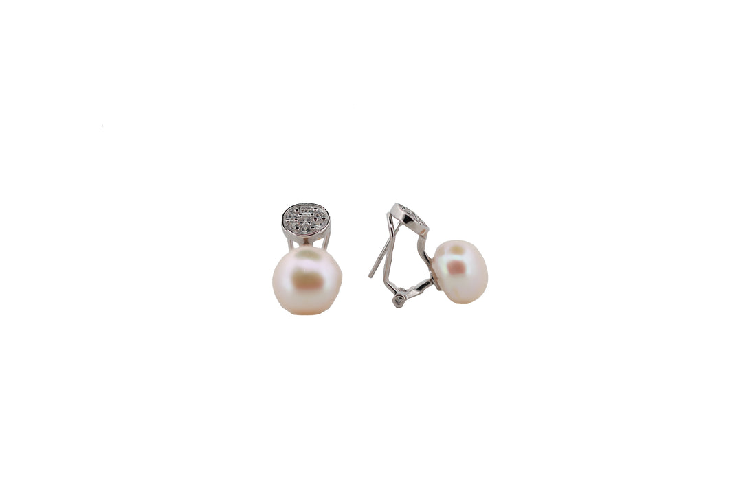 92.5 Sterling Silver Modern Pearl Drop Stud  Earrings 15570