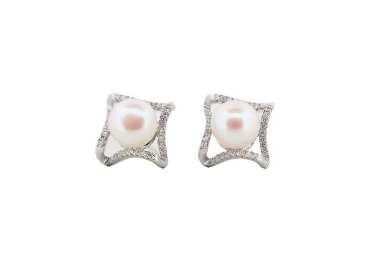 92.5 Sterling Silver Modern Wavy Square Halo Stud  Earrings 15577
