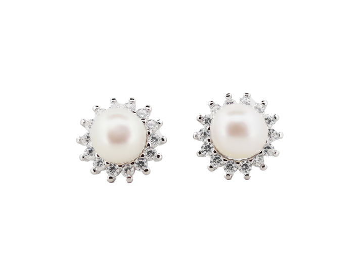 92.5 Sterling Silver Classic Pearl Stud Earrings 15614