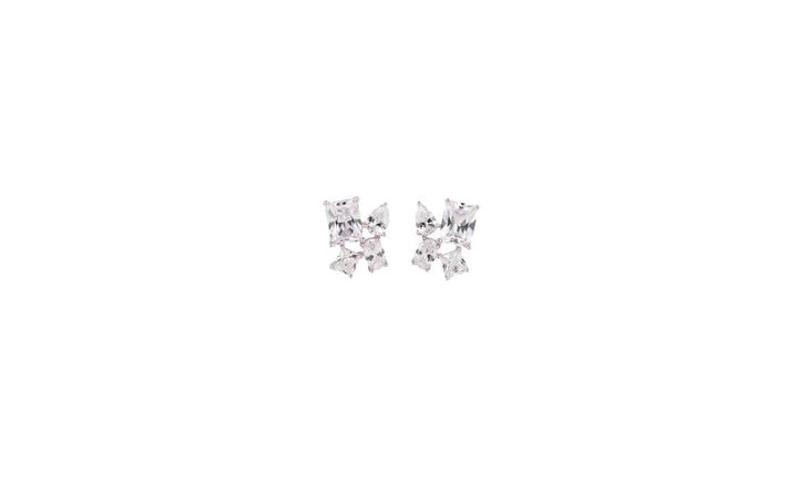 92.5 Sterling Silver Multi-Cut Stone Cluster Stud Earrings 9387
