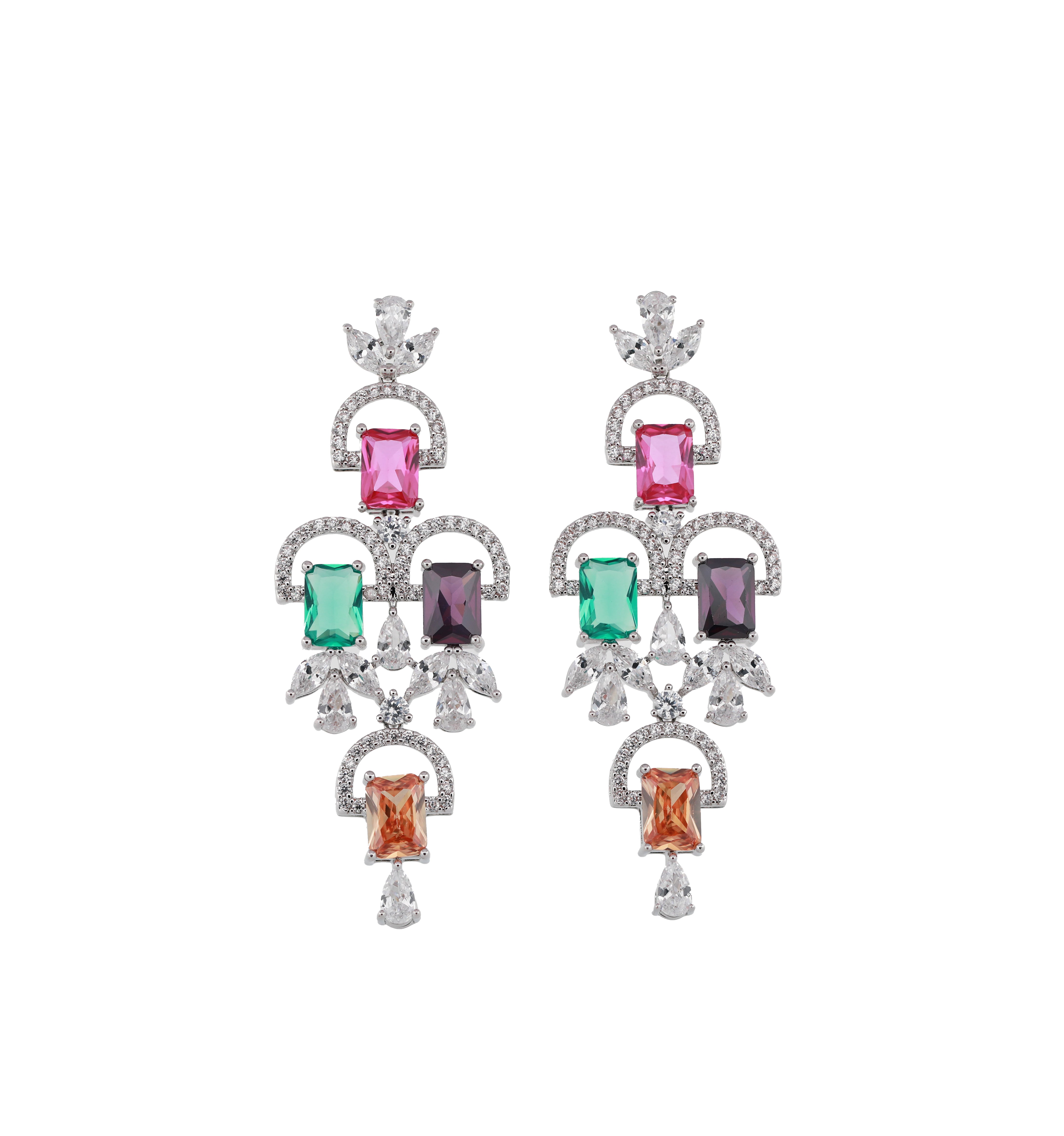 Zircon Tiered Emerald-Cut Chandelier Earrings 13066