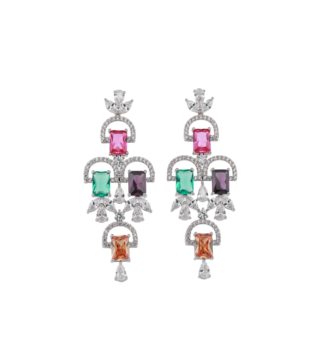 Zircon Tiered Emerald-Cut Chandelier Earrings 13066