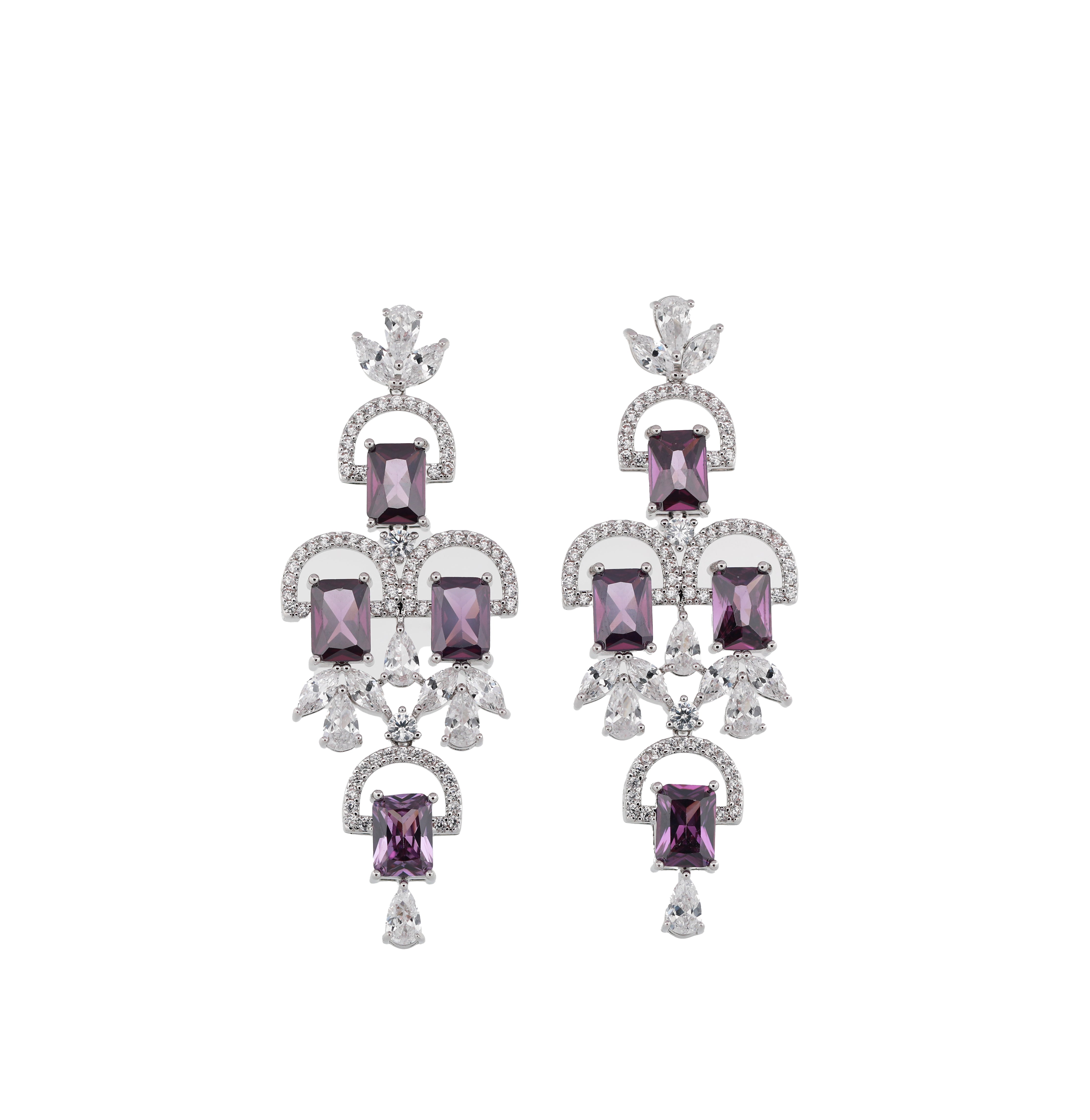 Zircon Tiered Emerald-Cut Chandelier Earrings 13066
