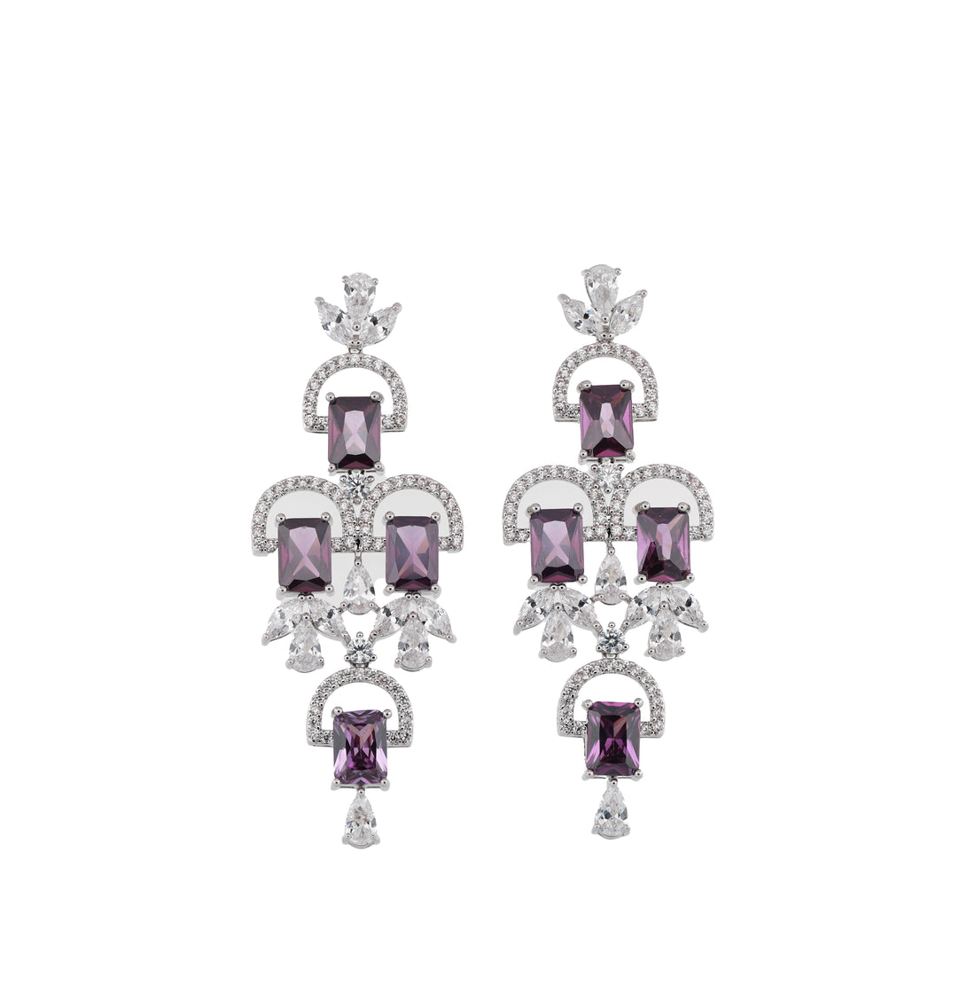 Zircon Tiered Emerald-Cut Chandelier Earrings 13066