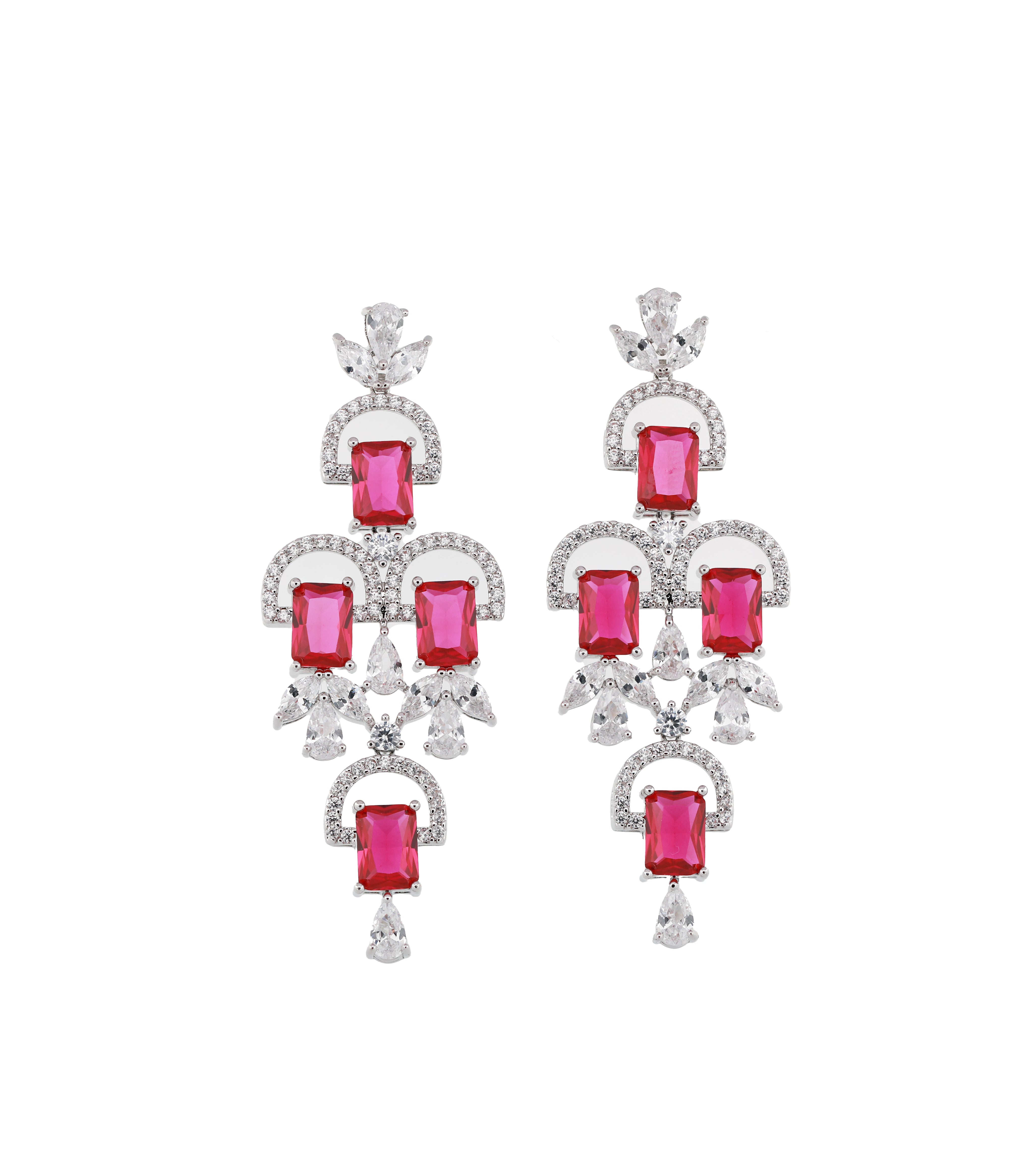 Zircon Tiered Emerald-Cut Chandelier Earrings 13066