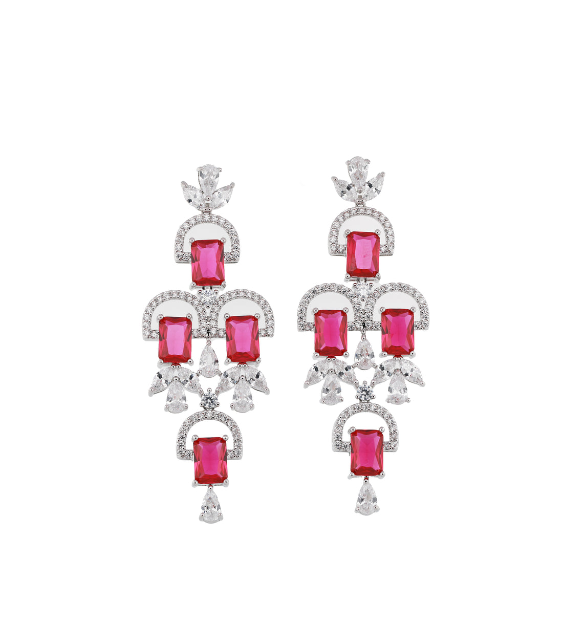Zircon Tiered Emerald-Cut Chandelier Earrings 13066