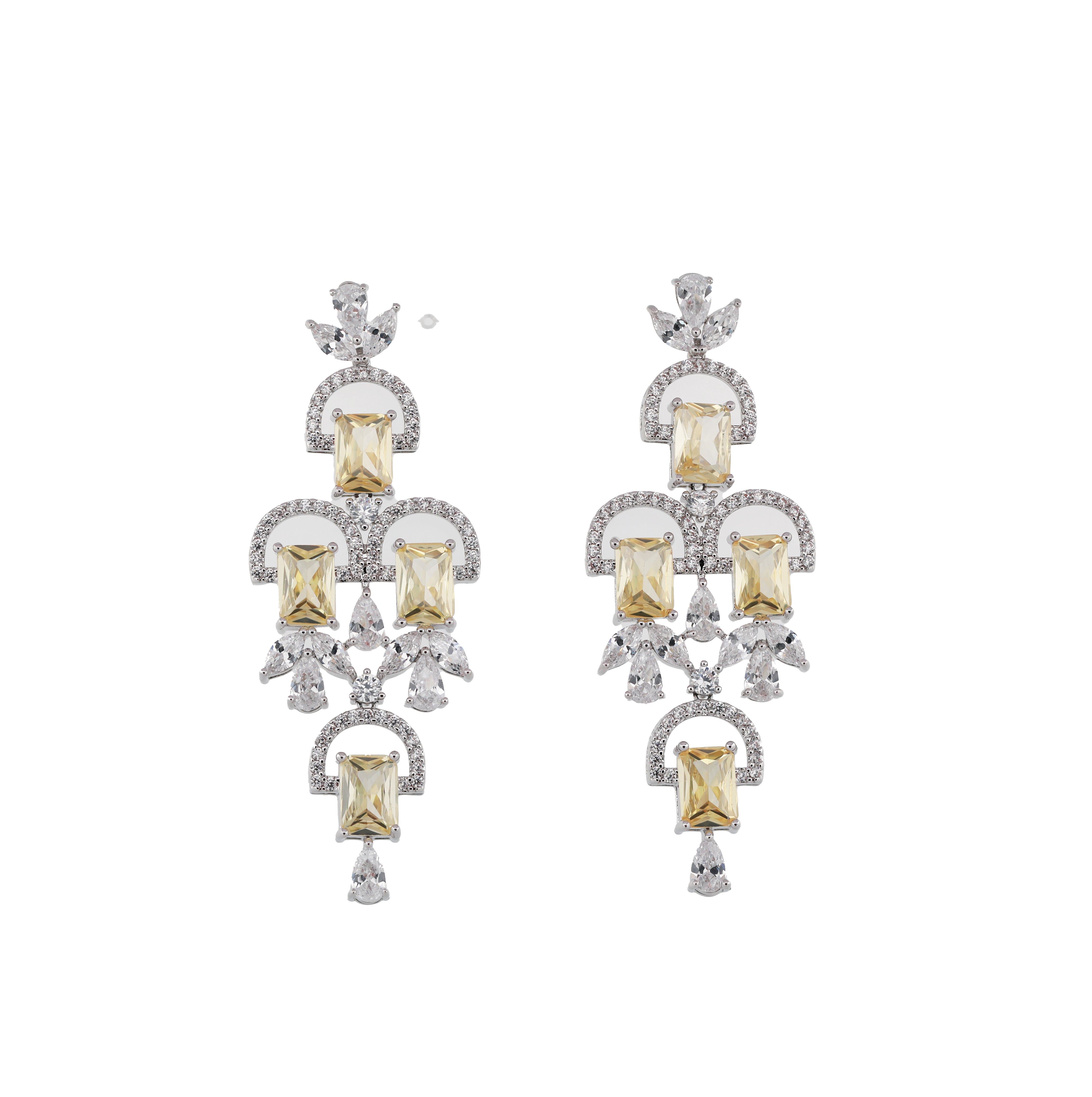 Zircon Tiered Emerald-Cut Chandelier Earrings 13066