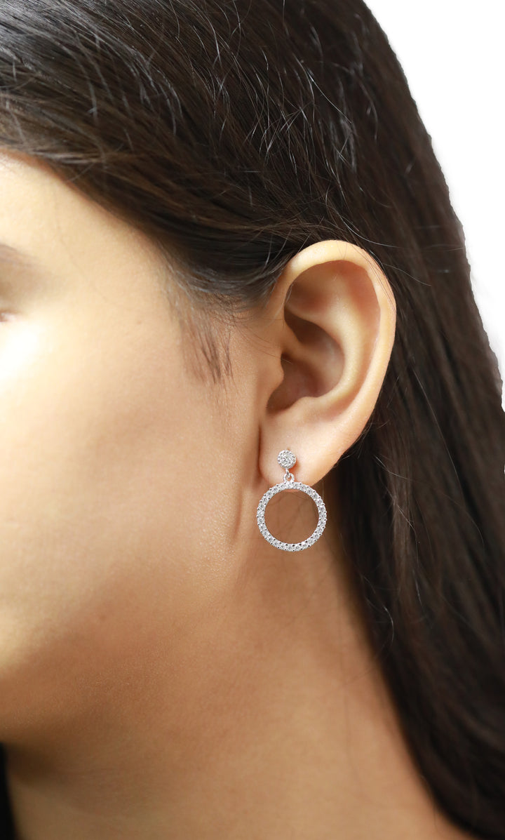 92.5 Sterling Silver Round Halo Drop Earrings 15713