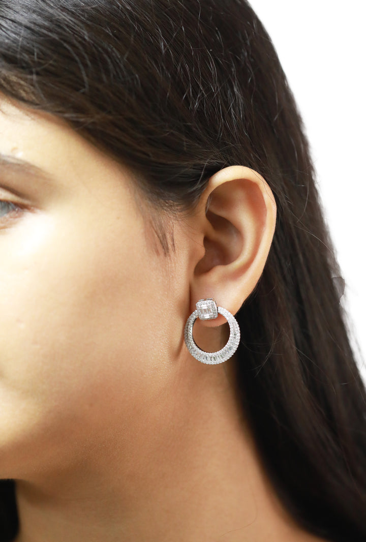 92.5 Sterling Silver Baguette Hoop Statement Earrings 15738