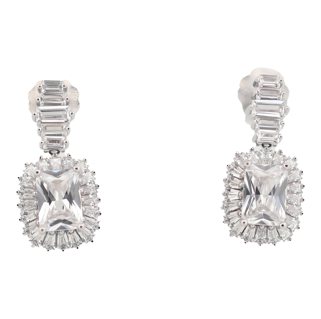 92.5 Sterling Silver Vintage-Style Halo Dangle Earrings 13247