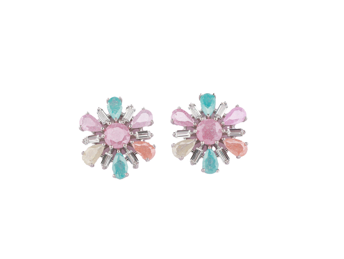 92.5 Sterling Silver Floral stud Earrings 13248