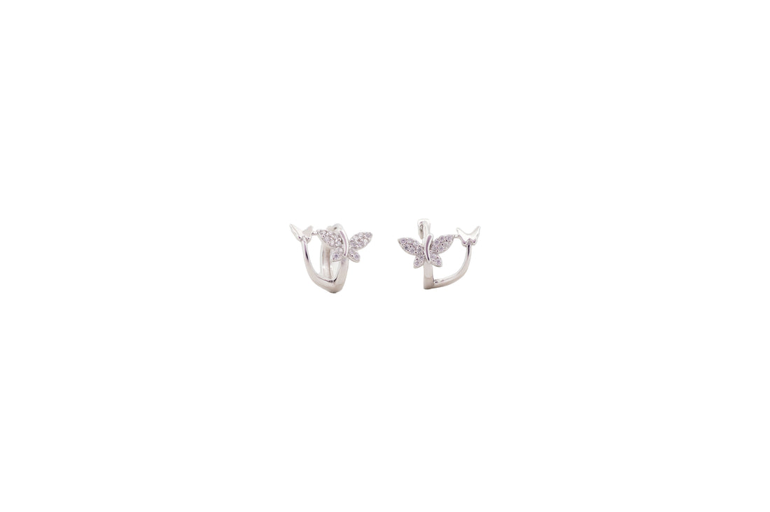 92.5 Sterling Silver Twin Butterfly Ear Hoops Earrings 13256