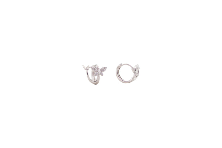 92.5 Sterling Silver Twin Butterfly Ear Hoops Earrings 13256
