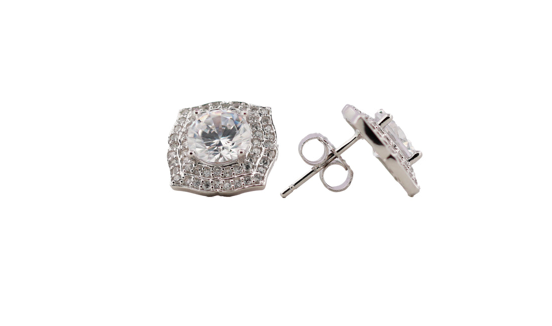 92.5 Sterling Silver Halo stud  Earrings 13258