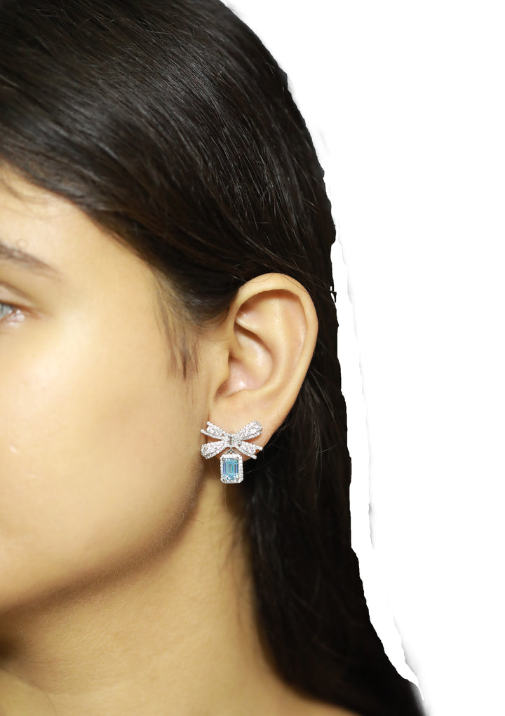 92.5 Sterling Silver Bow Motif Drop  Earrings 15732
