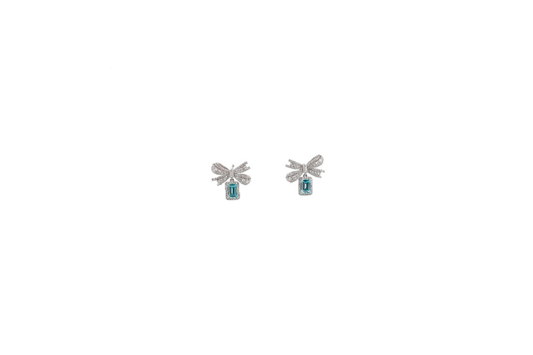 92.5 Sterling Silver Bow Motif Drop  Earrings 15732