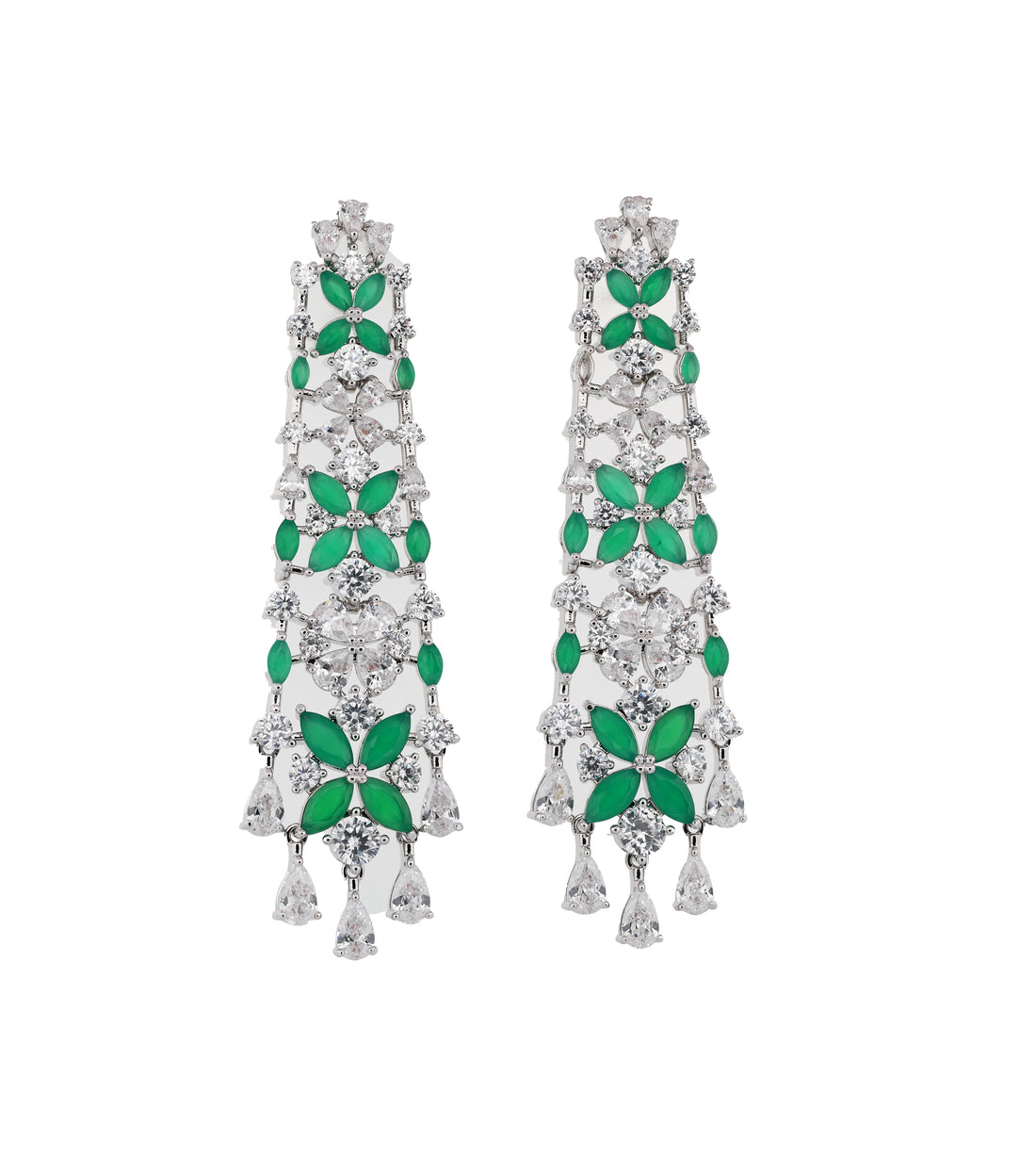 Zircon Chandelier Leaf Pearl Drop Earrings   13499
