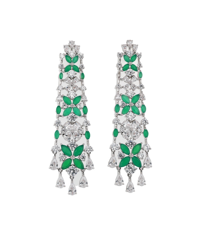 Zircon Chandelier Leaf Pearl Drop Earrings   13499
