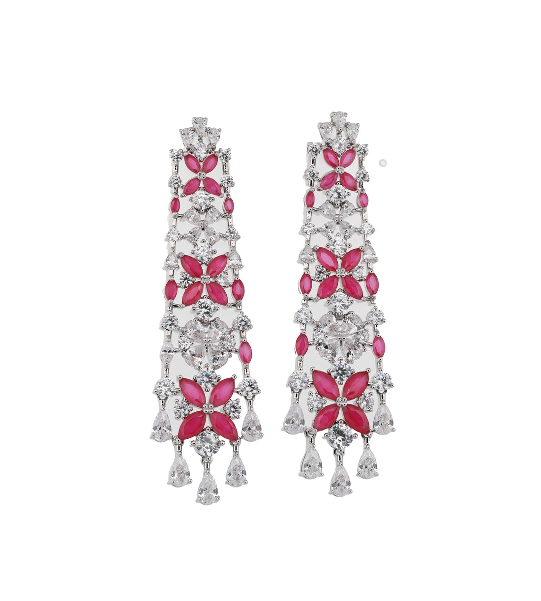 Zircon Chandelier Leaf Pearl Drop Earrings   13499