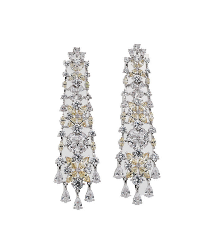 Zircon Chandelier Leaf Pearl Drop Earrings   13499