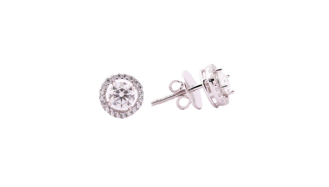 92.5 Sterling Silver with Moissanite Halo Stud Earrings 13561