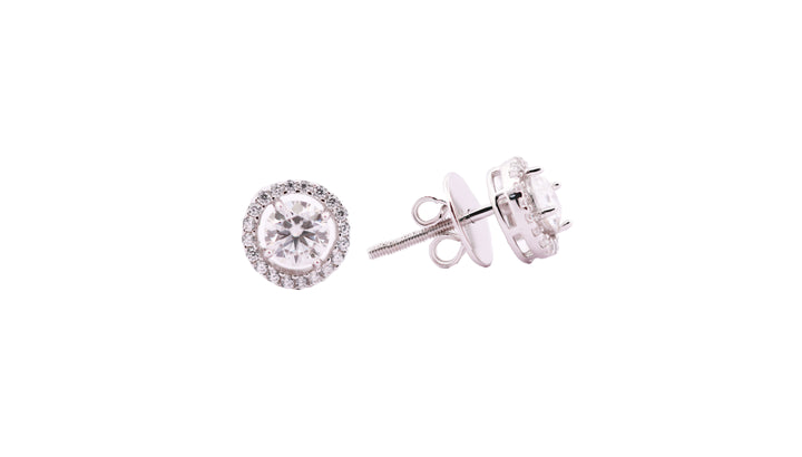 92.5 Sterling Silver with Moissanite Halo Stud Earrings 13561