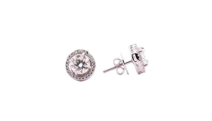 92.5 Sterling Silver with Moissanite Halo Stud Earrings 13562