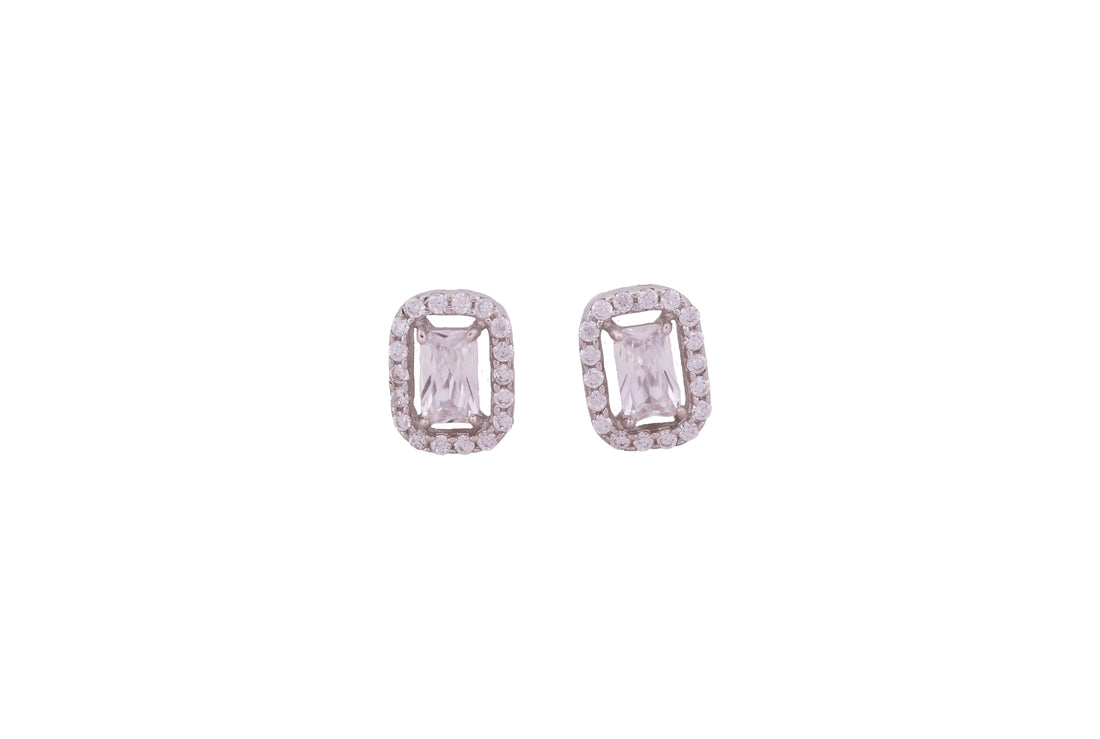92.5 Sterling Silver Cushion Halo Stud Earrings 13563