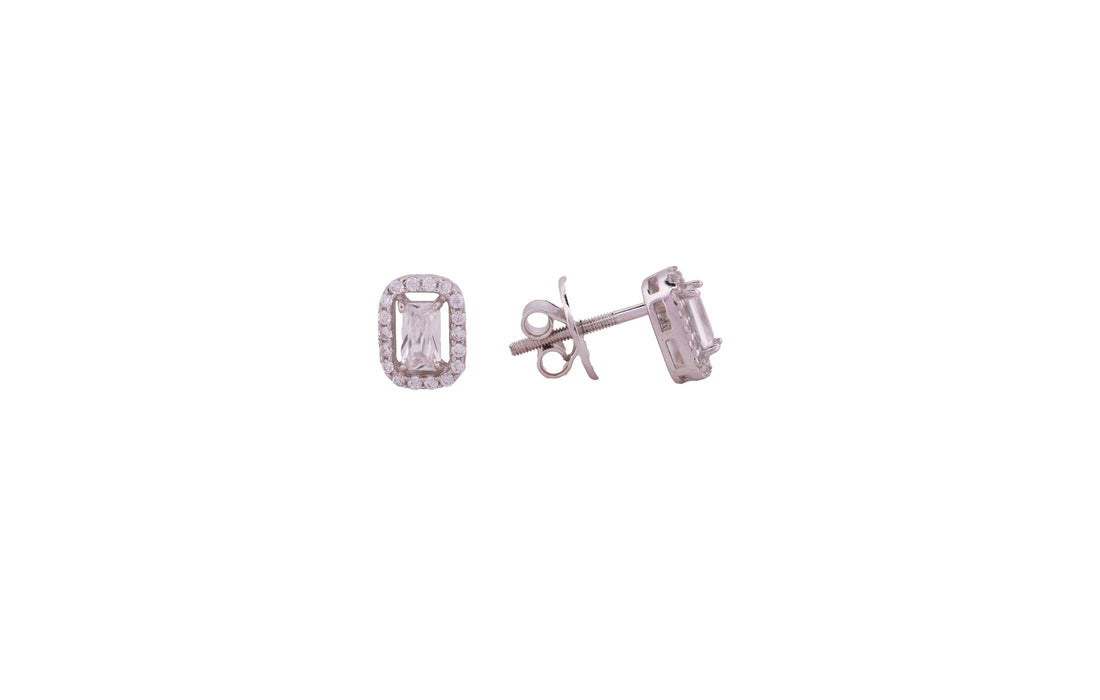 92.5 Sterling Silver Cushion Halo Stud Earrings 13563