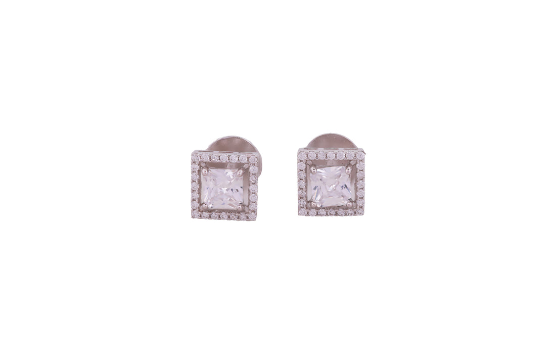 92.5 Sterling Silver Cushion Halo Stud Earrings 13568