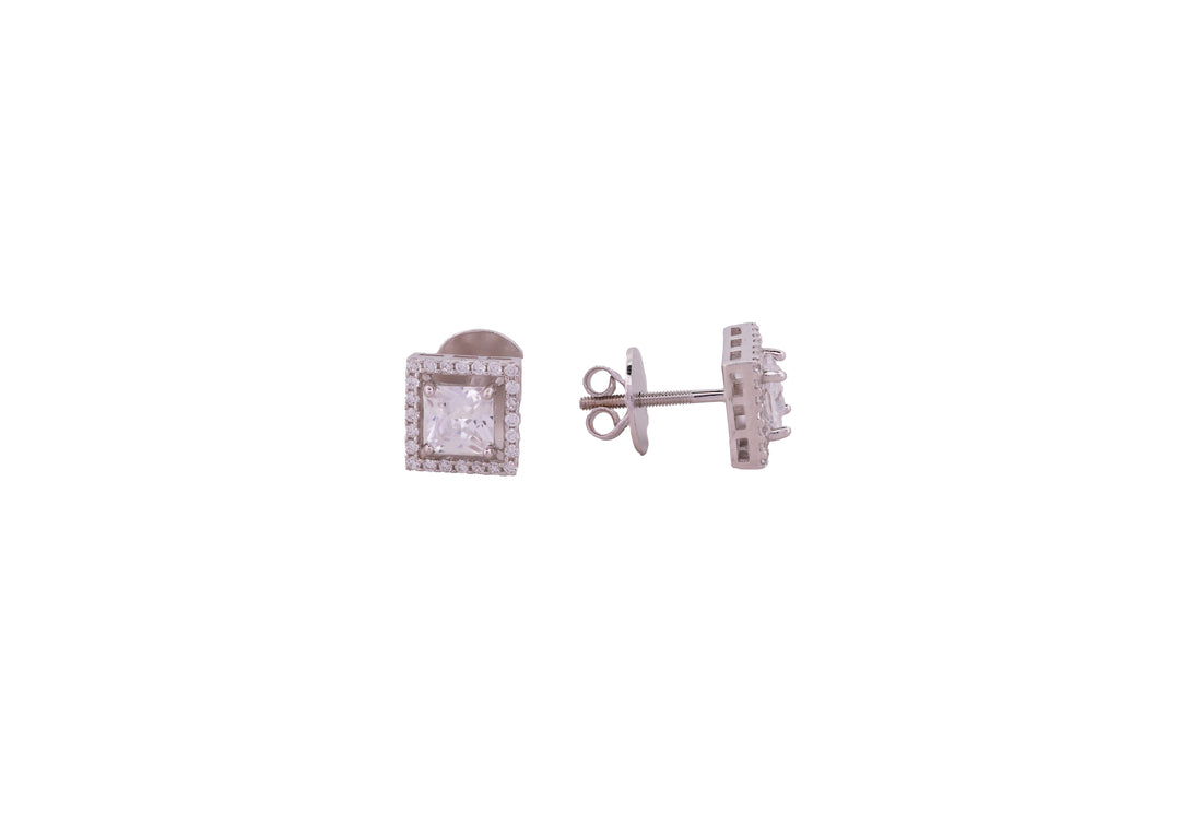92.5 Sterling Silver Cushion Halo Stud Earrings 13568