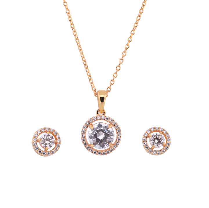 92.5 Sterling Silver Round Solitaire Halo Chain Pendant Set 13590