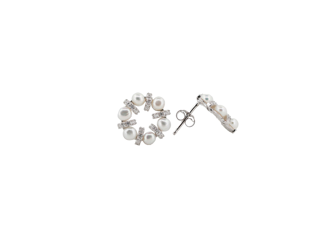 92.5 Sterling Silver Circular and Crystal Stud  Earrings 15591