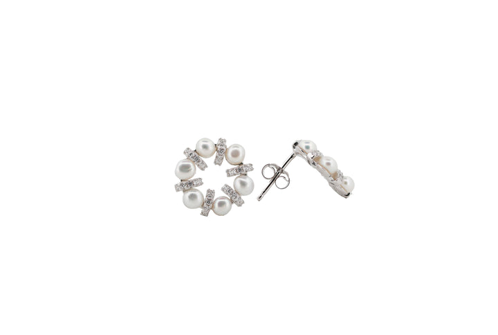 92.5 Sterling Silver Circular and Crystal Stud  Earrings 15591