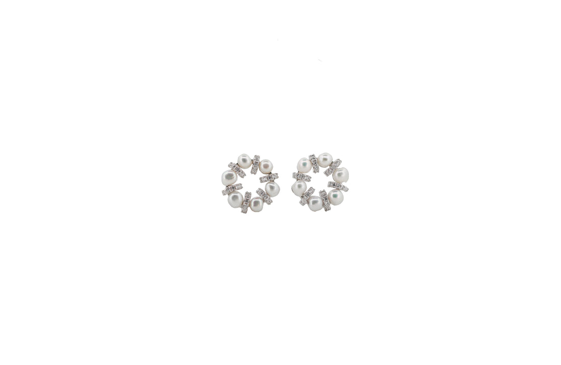 92.5 Sterling Silver Circular and Crystal Stud  Earrings 15591