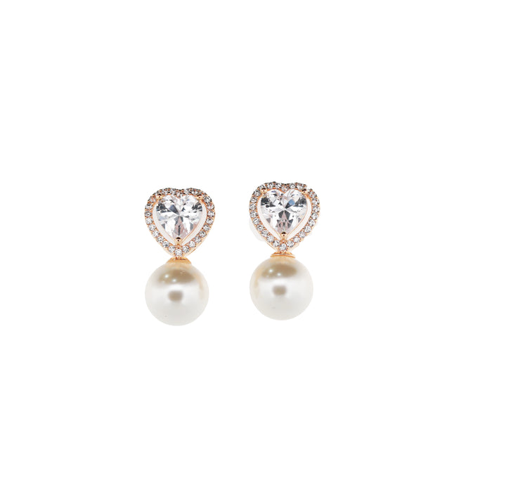Zircon Heart-Shaped Pearl Drop Stud Top 13848