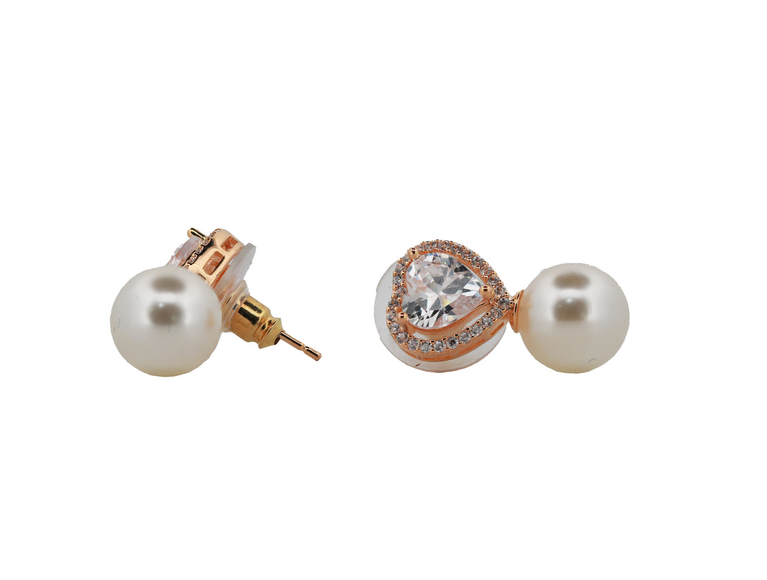 Zircon Heart-Shaped Pearl Drop Stud Top 13848