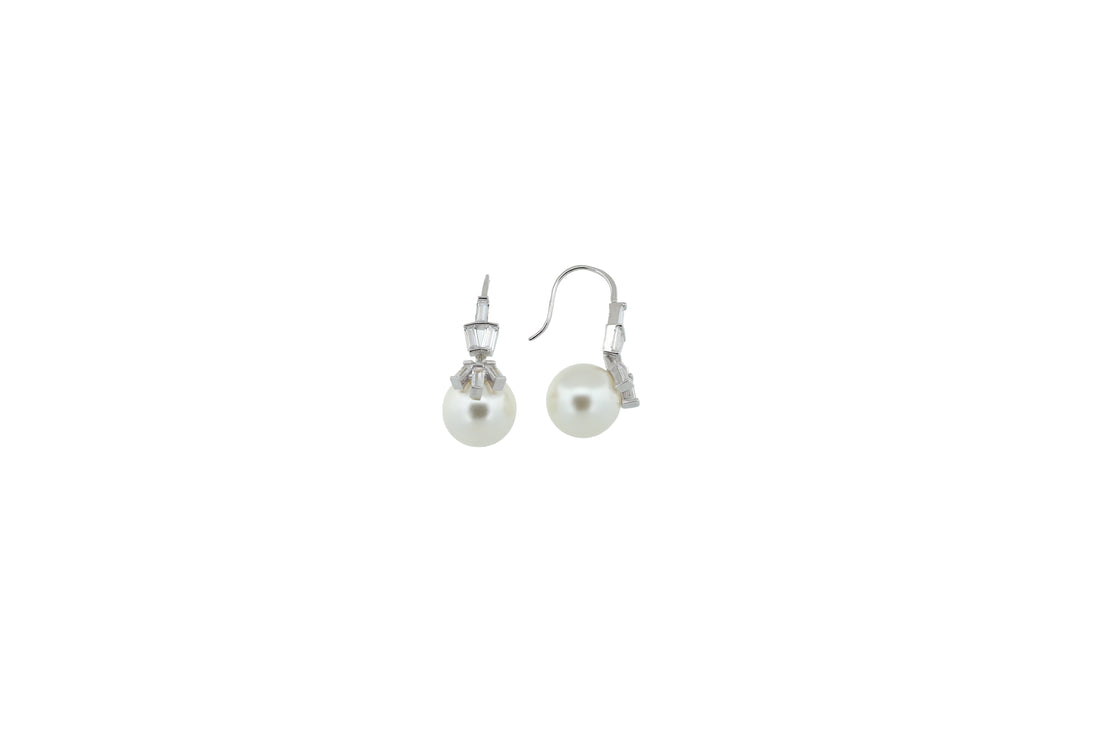 92.5 Sterling Silver Elegant Pearl Drop Earrings 13861