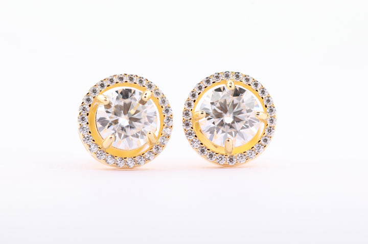 92.5 Sterling Silver with Moissanite Round Halo Stud Earrings 6634