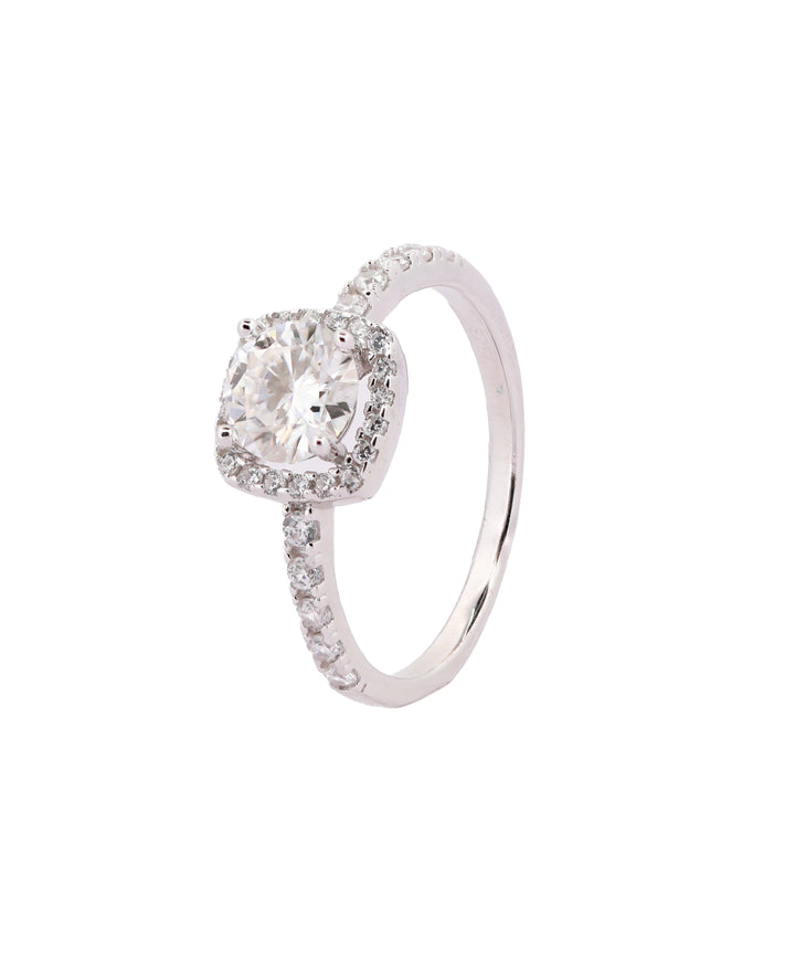 92.5 Sterling Silver Classic Cushion Halo Finger Ring 6680