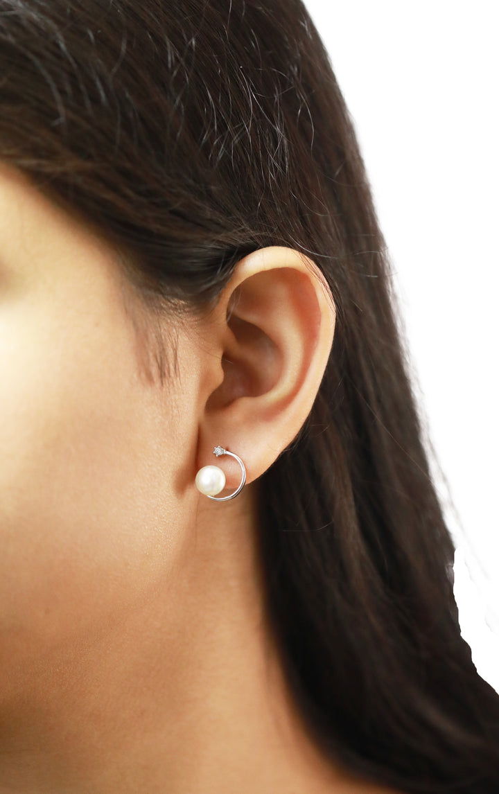 92.5 Sterling Silver Open Hoop Pearl  Earrings 15579